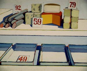 Wayne Thiebaud, Delicatessen Counter (1962). It's just about a delicatessen counter. Right?